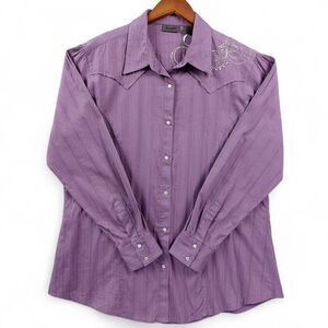 Wrangler Shirt Womens XL Western Metal Snaps Embroidered Rodeo Cowgirl Bling